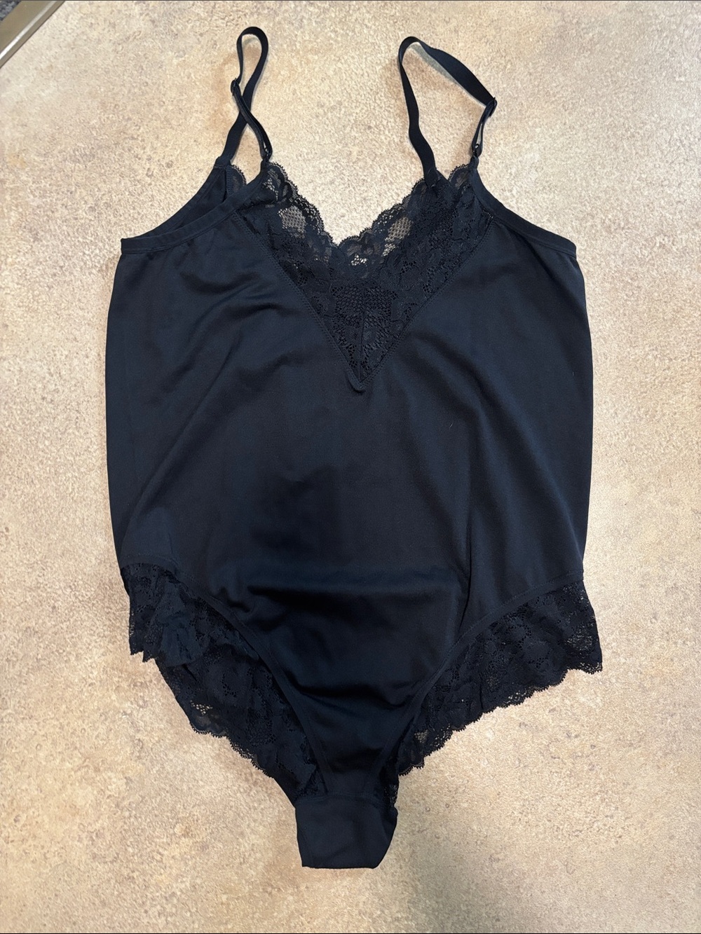 Black Lace-Trim V-Neck Bodysuit for Women